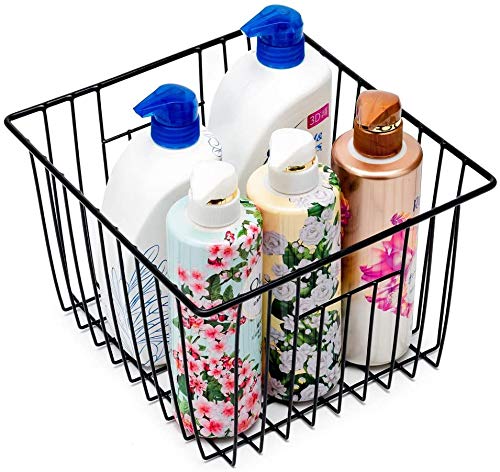 Slideep Wire Metal Basket Bin Storage Baskets Modern Farmhouse Food  Vegetable  Shampoo  Clothes  Fruits Storage Organizer Basket for Kitchen Pantry Bathroom Black 3 Packs - Image 3