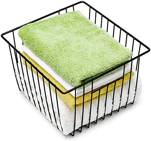 Slideep Wire Metal Basket Bin Storage Baskets Modern Farmhouse Food  Vegetable  Shampoo  Clothes  Fruits Storage Organizer Basket for Kitchen Pantry Bathroom Black 3 Packs - Image 2