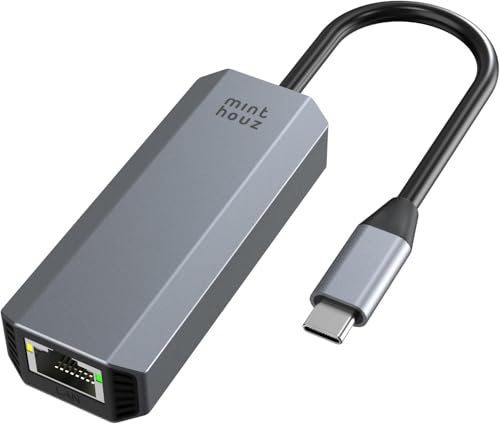 Minthouz 5Gbps USB-C to Ethernet Adapter, RJ45 to USB C 5 Gigabit LAN Network Adapter, Grey Aluminum Case Ethernet to USB Network Dongle Compatible with Laptops, Computers, MacBook, Surface and More - Image 1