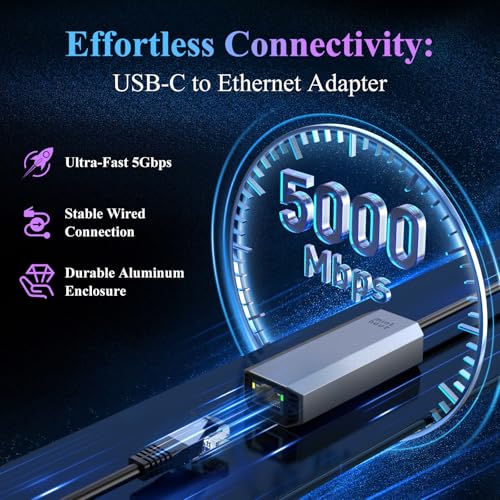 Minthouz 5Gbps USB-C to Ethernet Adapter, RJ45 to USB C 5 Gigabit LAN Network Adapter, Grey Aluminum Case Ethernet to USB Network Dongle Compatible with Laptops, Computers, MacBook, Surface and More - Image 2