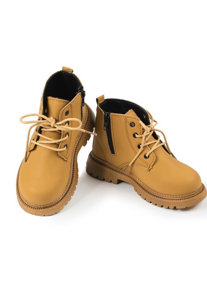 Casazoe Toddler Boys Girls Boots Little Kid Classic Work Boots Side Zipper Casual Walking Hiking Shoe High Top Lace Up Combat Ankle Shoes - Image 4