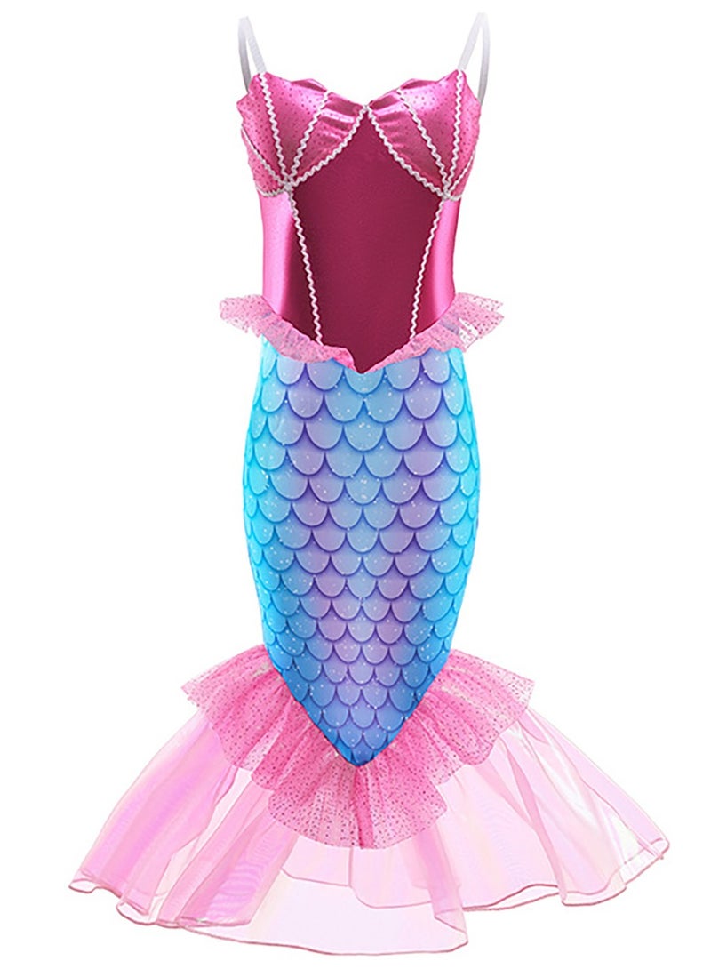 TAPIT Mermaid Princess Costume for Girls Kids Party Dress Up with Accessories Pendant Earrings Hair Clips Handbag Halloween Christmas Birthday Cosplay Outfit Mermaid Dress - Image 4