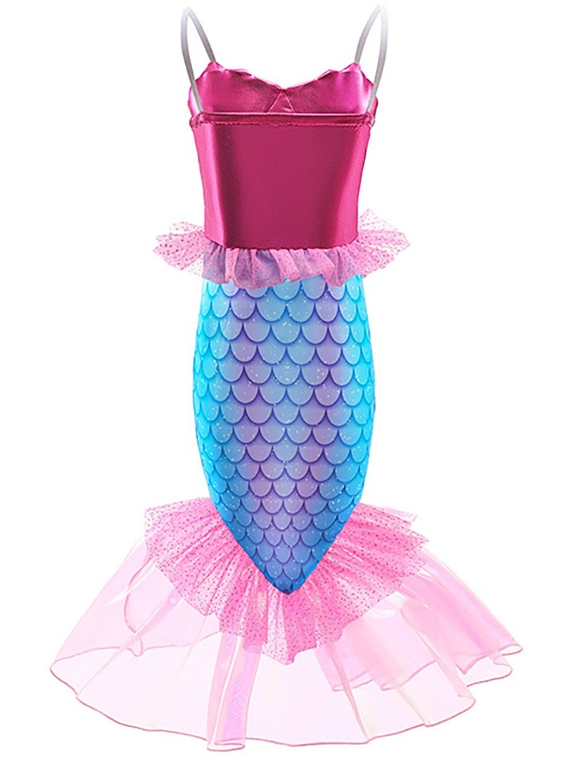 TAPIT Mermaid Princess Costume for Girls Kids Party Dress Up with Accessories Pendant Earrings Hair Clips Handbag Halloween Christmas Birthday Cosplay Outfit Mermaid Dress - Image 3