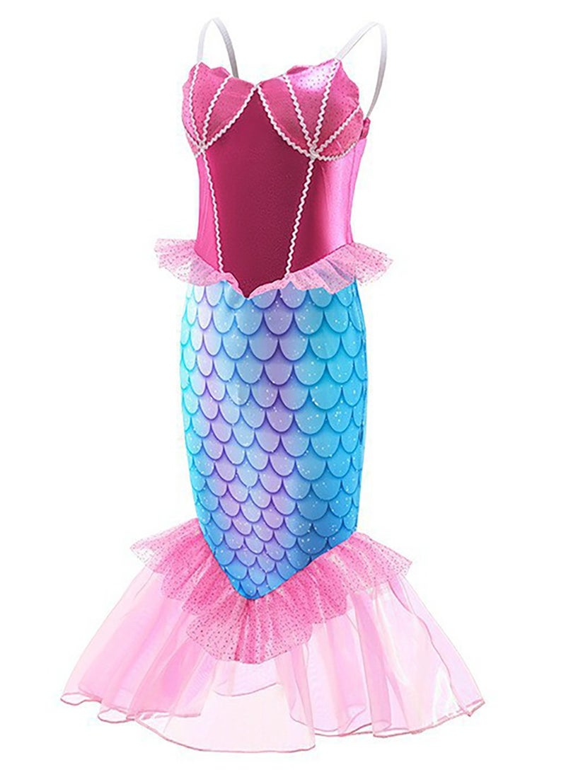 TAPIT Mermaid Princess Costume for Girls Kids Party Dress Up with Accessories Pendant Earrings Hair Clips Handbag Halloween Christmas Birthday Cosplay Outfit Mermaid Dress - Image 2