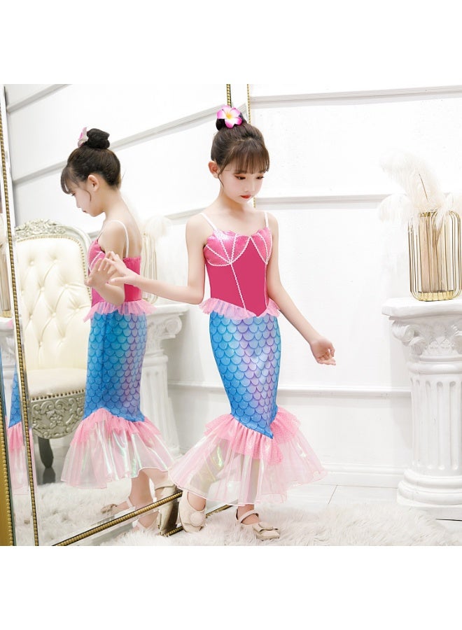 TAPIT Mermaid Princess Costume for Girls Kids Party Dress Up with Accessories Pendant Earrings Hair Clips Handbag Halloween Christmas Birthday Cosplay Outfit Mermaid Dress - Image 5