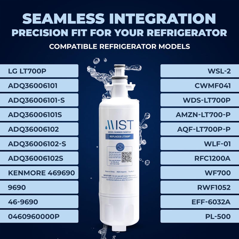 مست استبدال فلتر المياه Mist Lt700P لفلتر مياه الثلاجة Lg Adq36006101 متوافق مع Adq36006102 Kenmore Elite 9690 46-9690 469690 Rfc 1200A Fml-3 Lfx31925St (عبوة واحدة) - Image 3