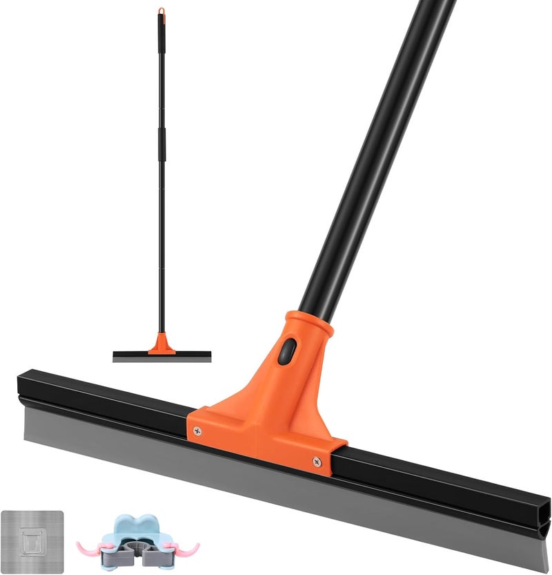 wlich Floor Squeegee Heavy Duty, 17 Inch Large Floor Squeegee Broom with 60 Inch Long Handle, Floor Scraper Rubber Broom for Garage, Tile, Deck, Bathroom,Outdoor,Window, Glass - Image 1