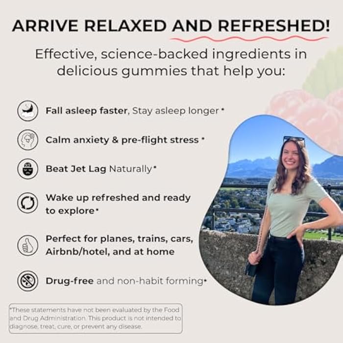 FlyHugz Travel Sleep Support Gummies for Adults with Melatonin L Theanine and Magnesium 60 Vegan Gummies 30 Day Supply Supports Relaxation Calm and Restful Sleep Raspberry Flavor - Image 5