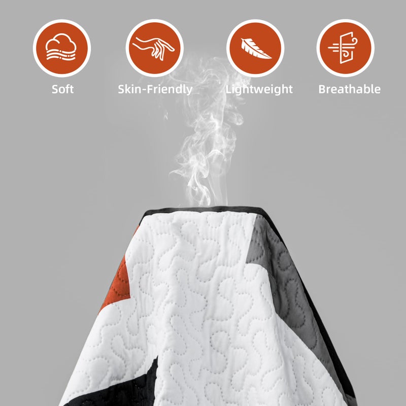 Tyrot 3 Piece Orange Grey Quilt Set Full/Queen Size Black White Gray Geometric Reversible Bedding Set Microfiber Lightweight Bedspread Coverlet with 2 Shams Modern Bed Covers for All Season, 90''x96'' - Image 5