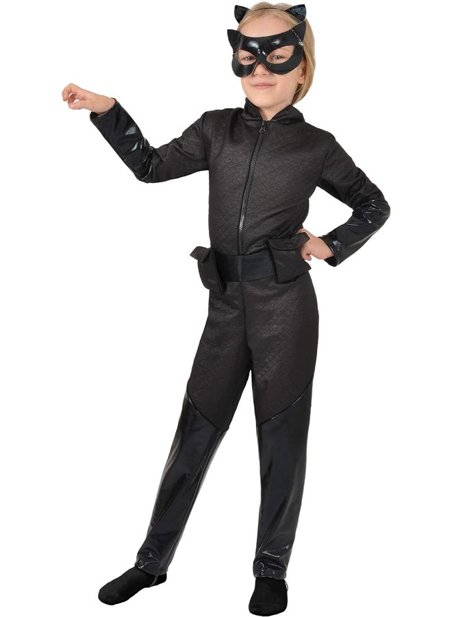 Ciao زي المرأة القطة للفتيات من 10-12 سنة | بدلة تنكرية للأطفال مع حزام وقناع | زي مرخص من دي سي كومكس - Image 1