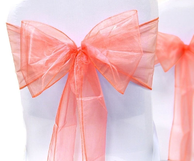 SARVAM FASHION SARVAM FASHION Elegant Organza Chair Sashes Sheer Fabric Sashes for Weddings  Parties  and Special Events - (Pack of 10 Pieces  Coral New 1) - Image 1