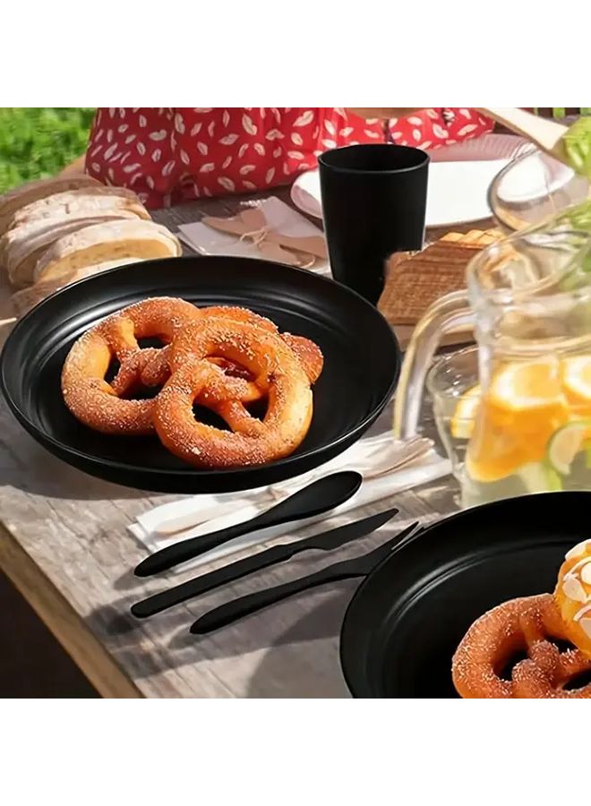 16 Piece Black Plastic Dinnerware Set Dishwasher Safe For Camping Picnics Travel - Image 2