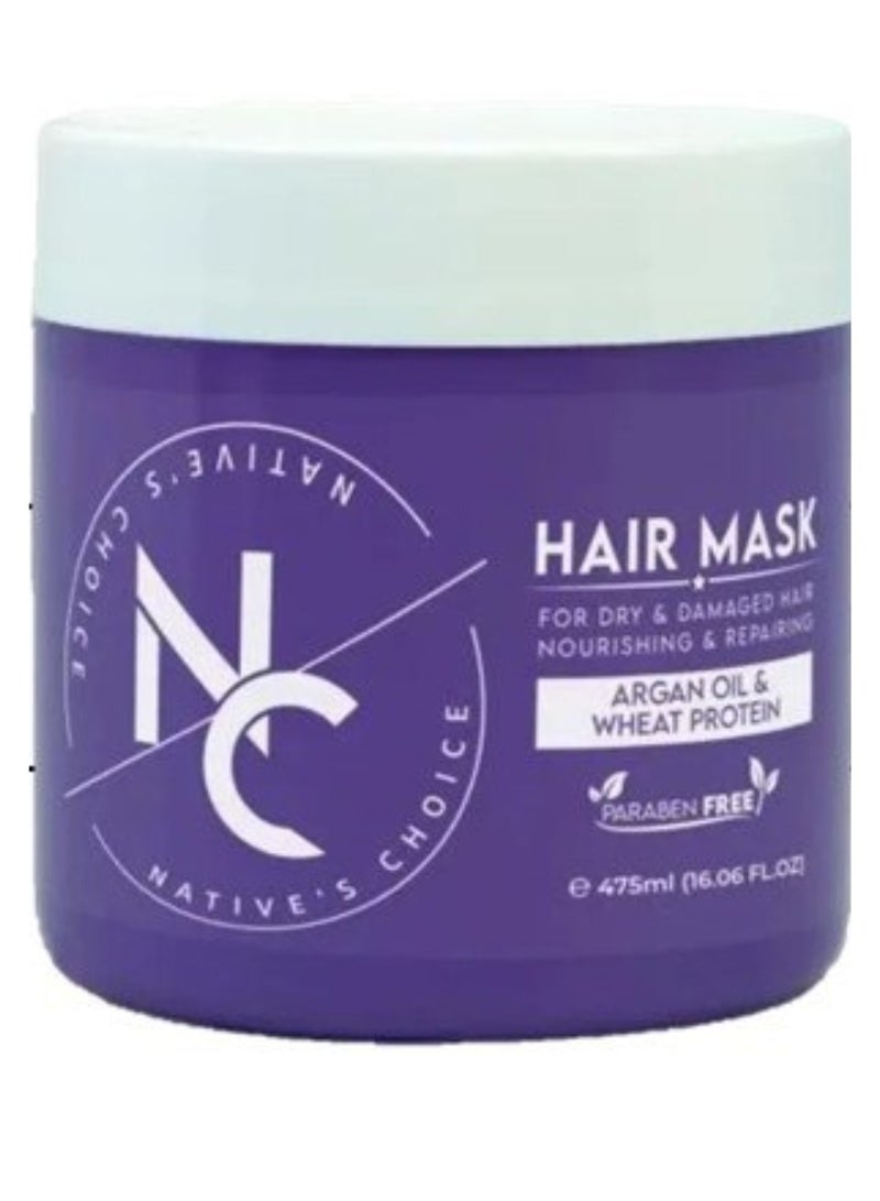 NATIVES CHOICE HAIR MASK FOR DRAY & DAMAGED HAIR - NOURTISHING & REPAIRING ARGAN OIL & WHATE PROTEIN - 475 ML