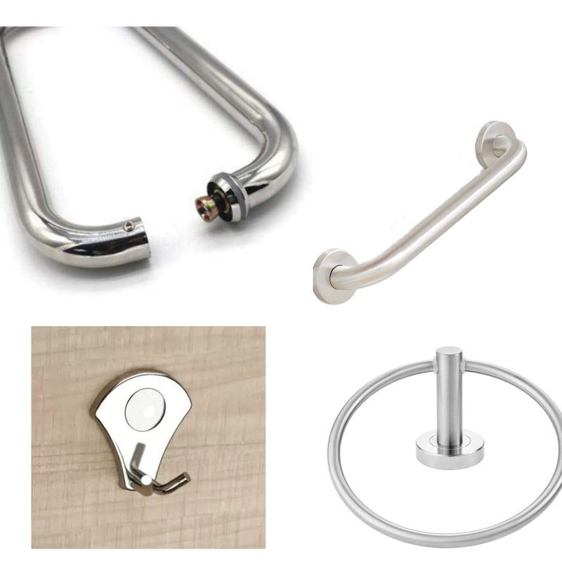BOSNEY Bosney Combo of bathroom Equipment Door D Handle 12 Inch,Bathroom Stainless Steel Towel Ring, Bathroom Rob Hook And Stainless steel Grip Bar 12 Inch Matt  - Image 1