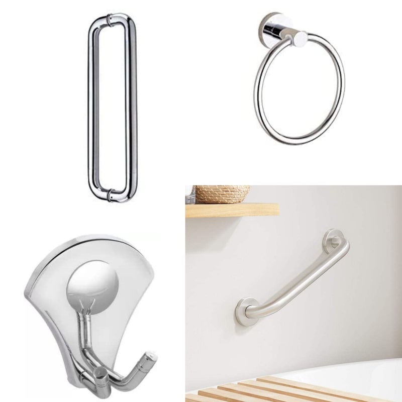 BOSNEY Bosney Combo of bathroom Equipment Door D Handle 12 Inch,Bathroom Stainless Steel Towel Ring, Bathroom Rob Hook And Stainless steel Grip Bar 12 Inch Matt  - Image 2