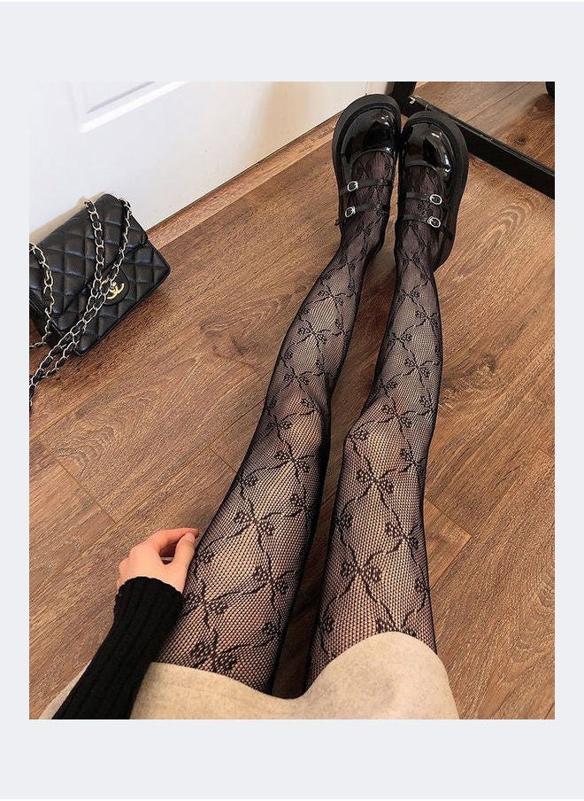 NIBEMINENT Pair Of Bowknot Design Long Stockings Black  - Image 5