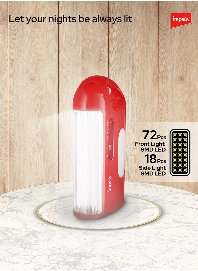 Impex Emergency Rechargeable LED Lantern | 100-Hour Runtime | 4 Light Modes | 500 Lumens | 72+18 SMD LEDs | Power Bank Function | Solar Charging | Overcharge Protection | Ideal for Home, Hiking, Camping | IL 703  - Image 3