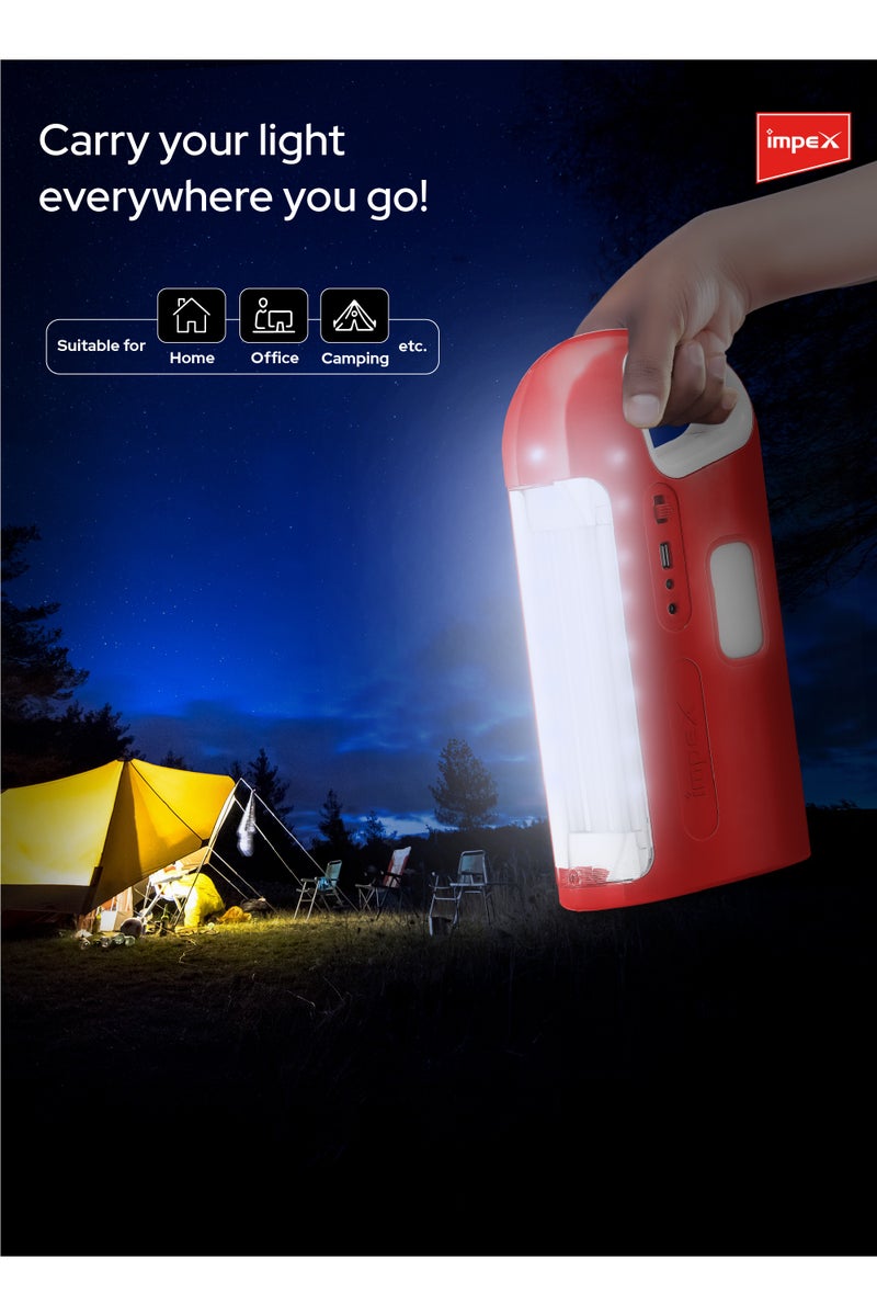 Impex Emergency Rechargeable LED Lantern | 100-Hour Runtime | 4 Light Modes | 500 Lumens | 72+18 SMD LEDs | Power Bank Function | Solar Charging | Overcharge Protection | Ideal for Home, Hiking, Camping | IL 703 - Red - Image 4