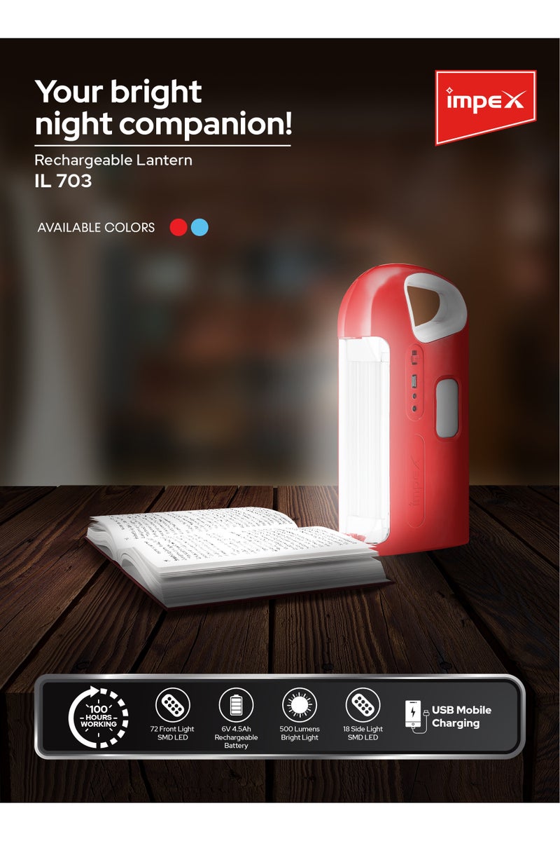 Impex Emergency Rechargeable LED Lantern | 100-Hour Runtime | 4 Light Modes | 500 Lumens | 72+18 SMD LEDs | Power Bank Function | Solar Charging | Overcharge Protection | Ideal for Home, Hiking, Camping | IL 703 - Red - Image 5