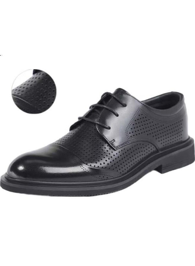 Red Dragonfly Hollow Leather Shoes Spring And Summer Men'S Formal Punching Breathable Derby Shoes Men'S Sandals Men'S Shoes Wta23285 Black 40 - Image 3