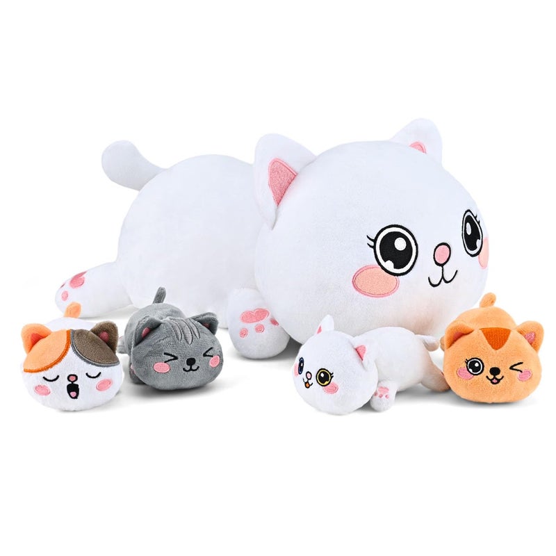 Kmuysl Cat محشوة ألعاب الحيوانات للأعمار 3 4 5 6 7 8+ سنوات أطفال - Mommy Cat مع 4 Kitty Kitty في فكرة عيد ميلاد البطن