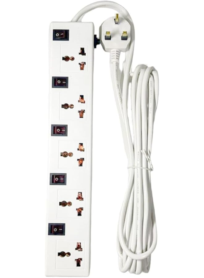 PROMASS Extension Cord 5 Meter Wire Extension Board 5 Way Switch Board UK Plus Extension Plug - 5m