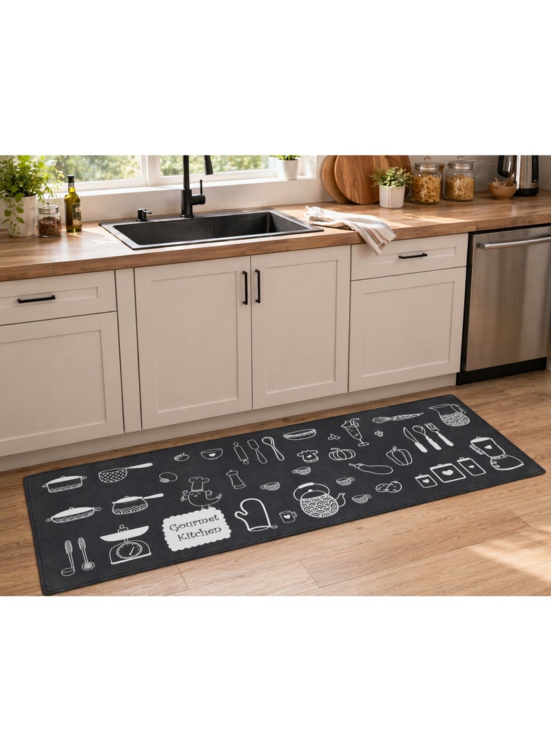 PVC Kitchen Floor Mat Runner, Non Slip Easy Clean Long Rug for Kitchen Bathroom and Entryway, 45 x 120 cm, 1 Piece (Black) - Image 2