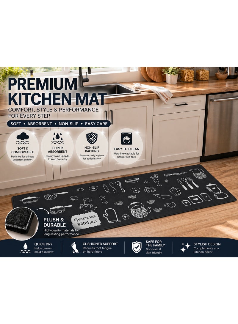 PVC Kitchen Floor Mat Runner, Non Slip Easy Clean Long Rug for Kitchen Bathroom and Entryway, 45 x 120 cm, 1 Piece (Black) - Image 3