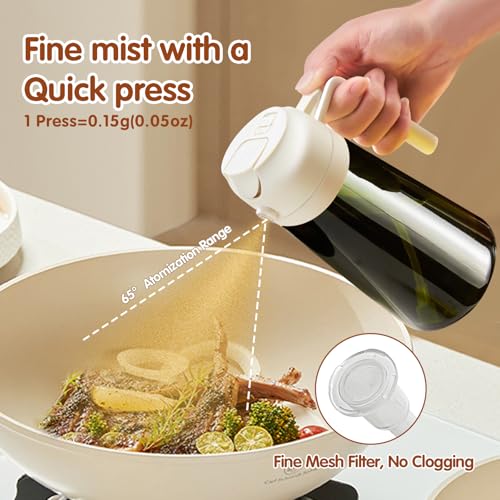 ‎YARRAMATE YARRAMATE 2PCS 16oz/470ml 2 in 1 Oil Sprayer for Cooking with Stickers, Dark Green Food-Grade Olive Oil Dispenser Bottle for Kitchen, Air Fryer, Grill - Light Blockage(White & Green) - Image 4