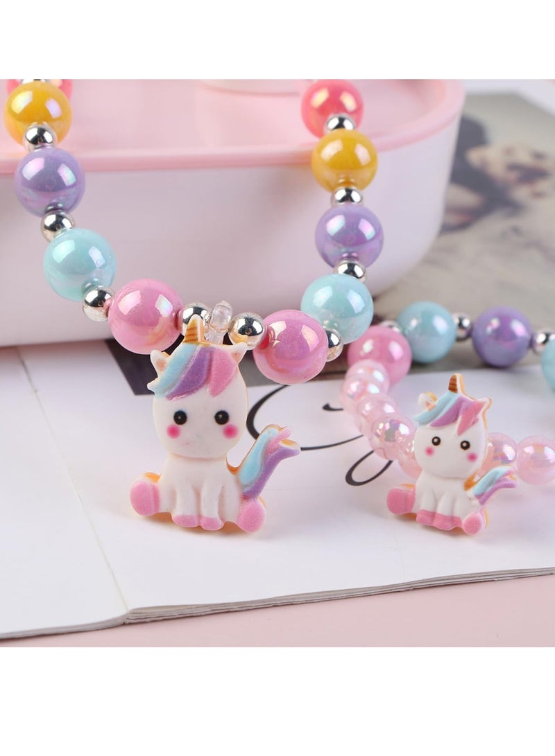 Unicorn Gifts for Girls, 8 PCS Unicorn Crossbody Bag Purse with Jewelry Set, Rainbow Plush Unicorn Princess Necklace Bracelet Rings Earrings Stickers Handbag Gifts Accessories Jewelry Party Favors  - Image 3