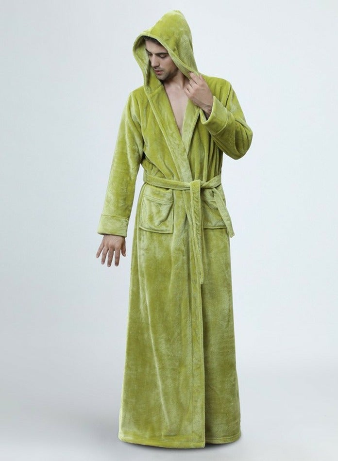 إسكدنيا جنس واحد الشتاء طويل سميكة غطاء فستان ليلي الشعاب المرجانية الصوف رداء حمام بيجاما الأخضر - Image 1