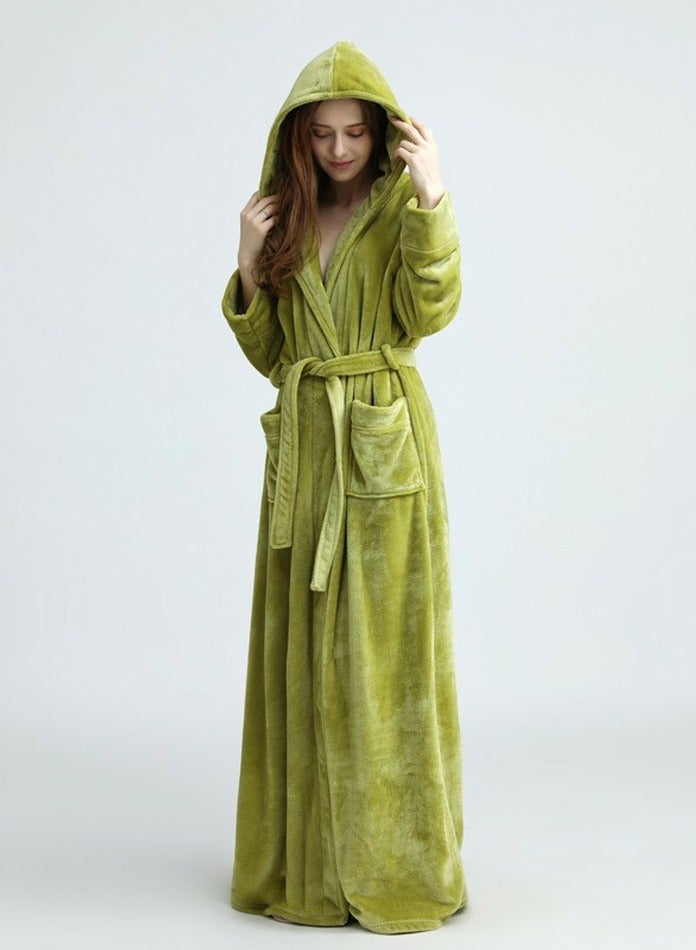 إسكدنيا جنس واحد الشتاء طويل سميكة غطاء فستان ليلي الشعاب المرجانية الصوف رداء حمام بيجاما الأخضر - Image 2