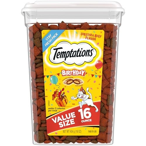 Temptations Birthday Crunchy and Soft Cat Treats, Lobster and Beef Flavor, 16 oz. Tub - Image 1