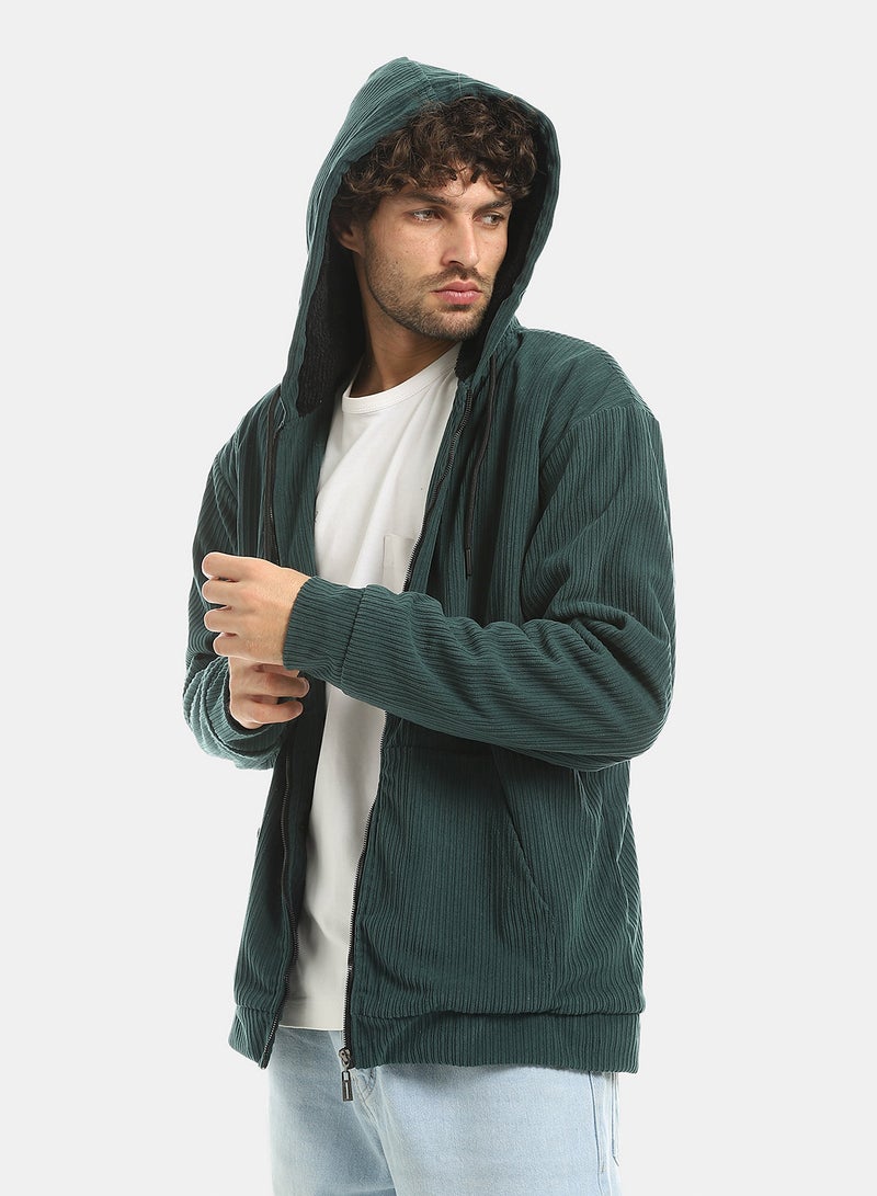 Andora Teal Green Zipped Velvet Lightweight Jacket_Green - Image 1