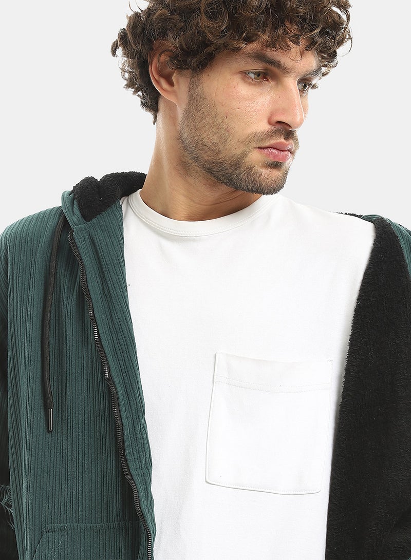 Andora Teal Green Zipped Velvet Lightweight Jacket_Green - Image 4