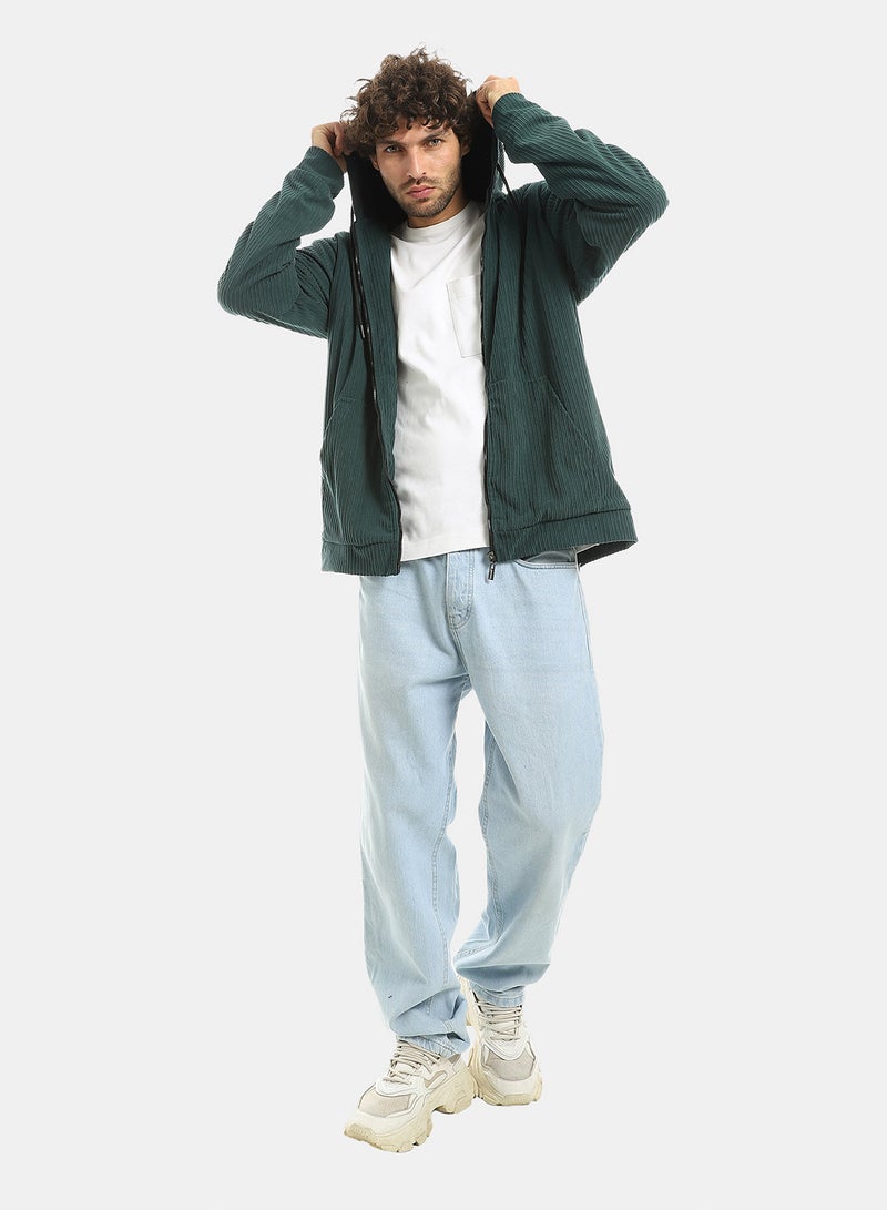 Andora Teal Green Zipped Velvet Lightweight Jacket_Green - Image 3