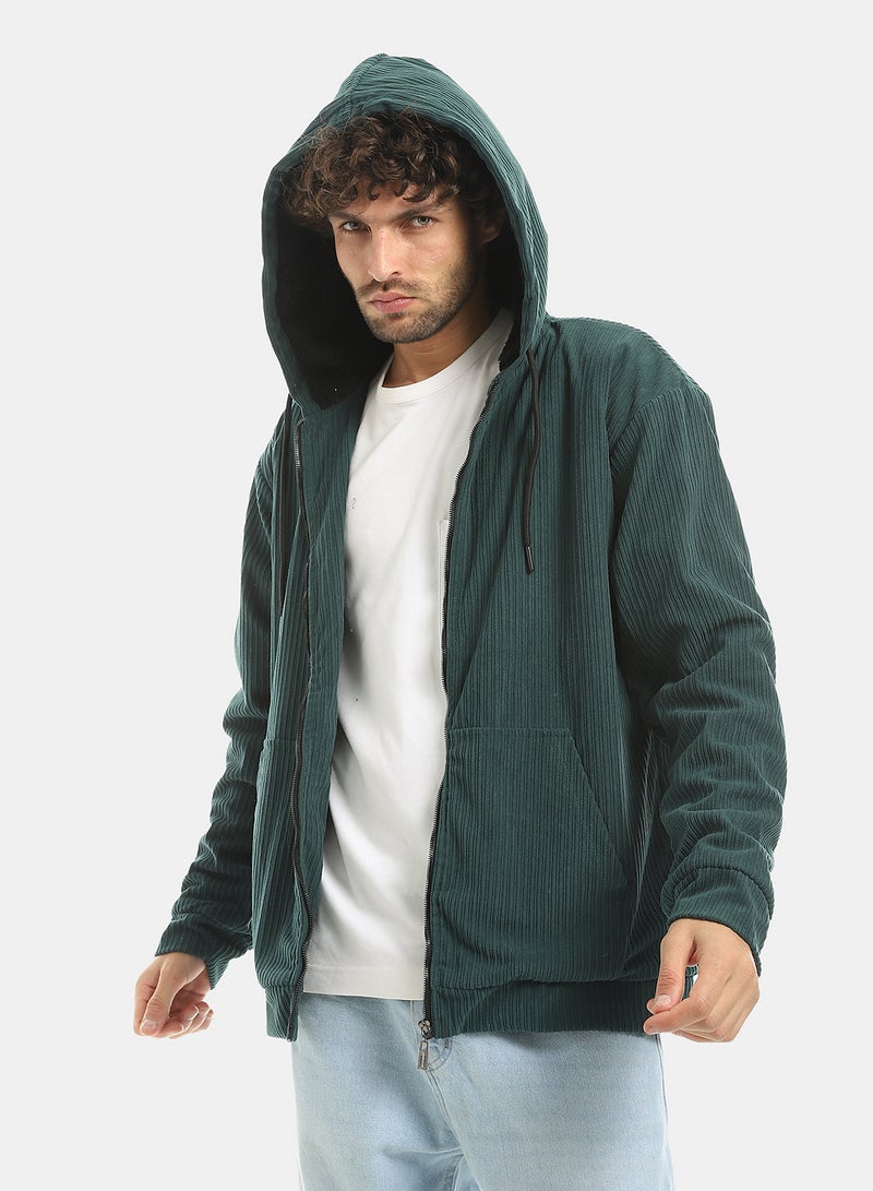 Andora Teal Green Zipped Velvet Lightweight Jacket_Green - Image 2