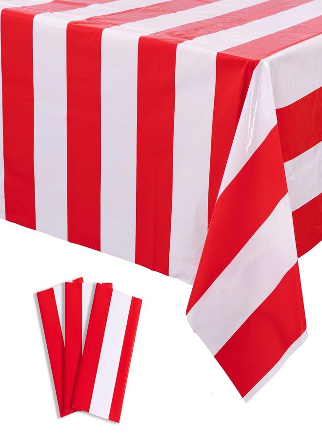 Kesfey 3 Packs Red and White Horizontal Striped Tablecloth 54 x 108 Inch Carnival Circus Theme Party Table Cloths Decorations Waterproof Rectangle Red Striped Tablecover for Picnic Plim Birthday Party - Image 1