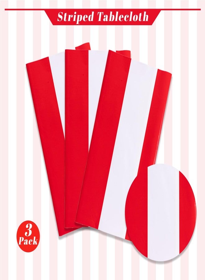 Kesfey 3 Packs Red and White Horizontal Striped Tablecloth 54 x 108 Inch Carnival Circus Theme Party Table Cloths Decorations Waterproof Rectangle Red Striped Tablecover for Picnic Plim Birthday Party - Image 3