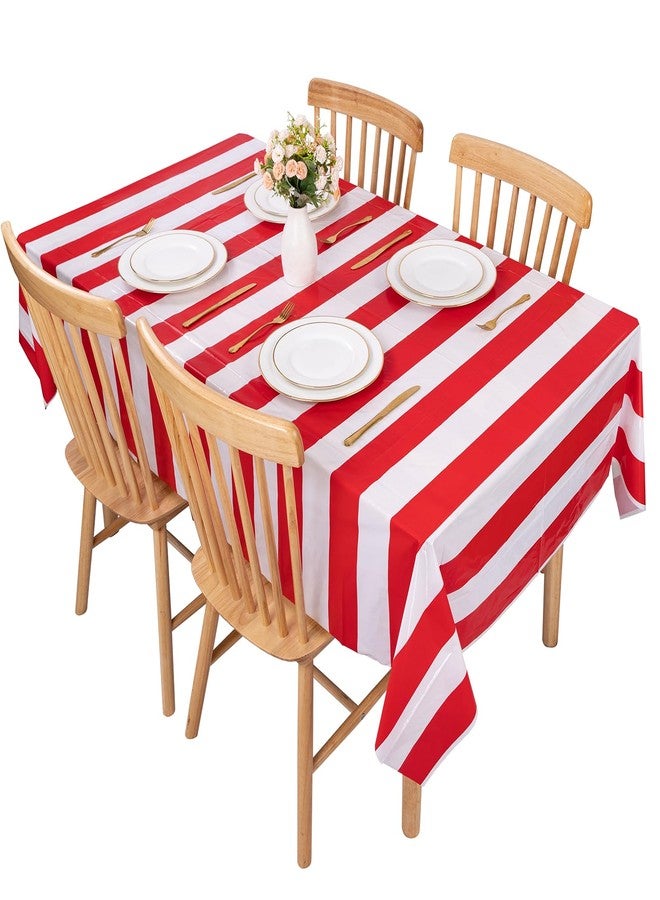 Kesfey 3 Packs Red and White Horizontal Striped Tablecloth 54 x 108 Inch Carnival Circus Theme Party Table Cloths Decorations Waterproof Rectangle Red Striped Tablecover for Picnic Plim Birthday Party - Image 5