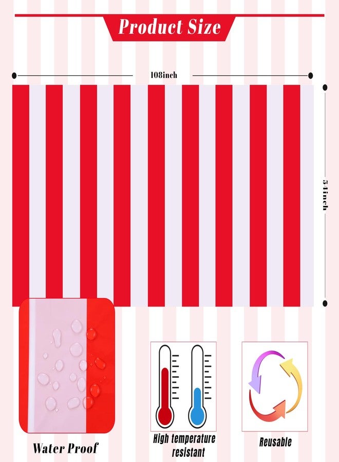 Kesfey 3 Packs Red and White Horizontal Striped Tablecloth 54 x 108 Inch Carnival Circus Theme Party Table Cloths Decorations Waterproof Rectangle Red Striped Tablecover for Picnic Plim Birthday Party - Image 2