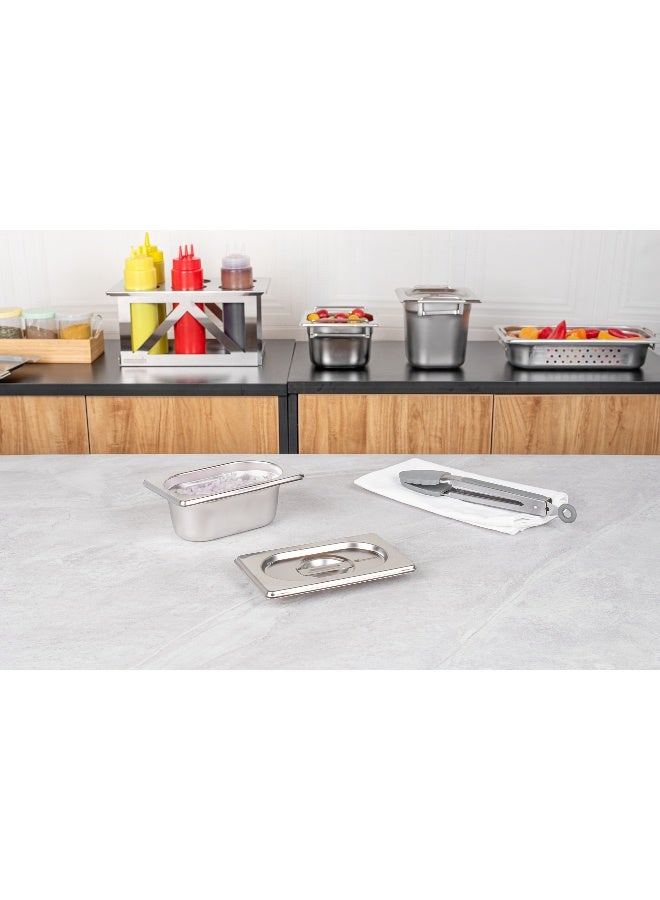 Restaurantware LID ONLY: Met Lux 7 x 4.3 Inch Steam Table Pan Lid, 1 Hotel Pan Lid - Fits 1/9 Size Steam Table Pan, Table Pan Sold Separately, Stainless Steel Steam Pan Cover, Built-In Handle  - Image 3