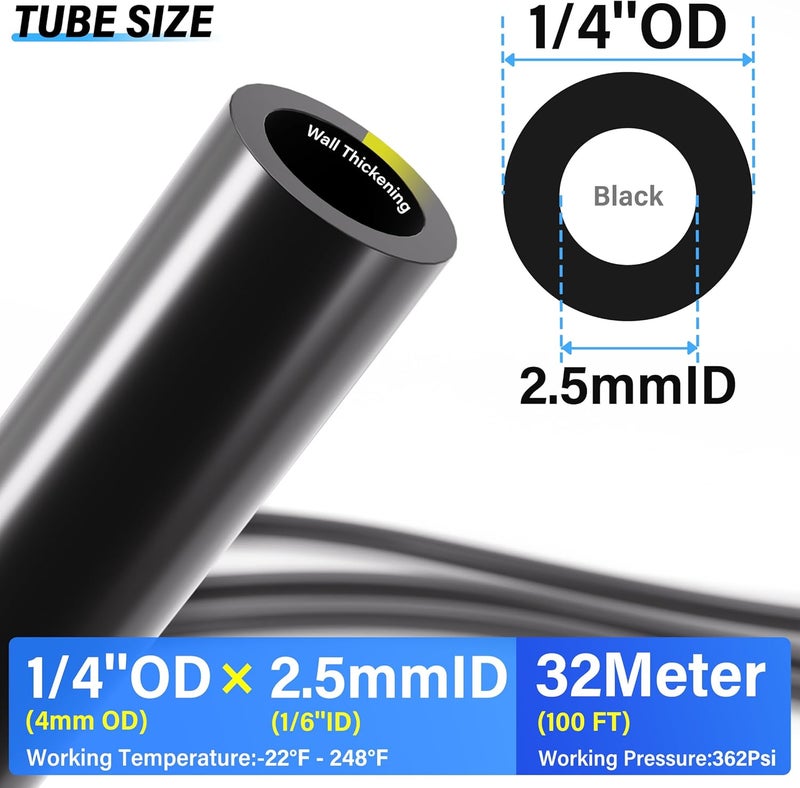 TAILONZ PNEUMATIC 1/4 Inch OD Black Nylon Air Tube - 100ft/32 Meter Air Brake Tubing Kit - Image 2