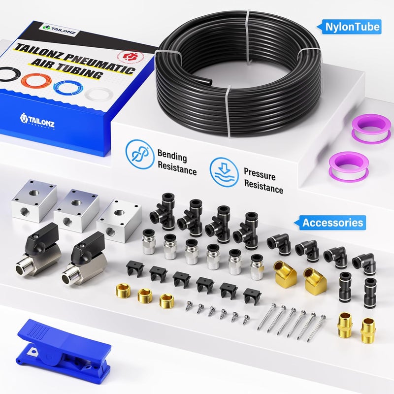 TAILONZ PNEUMATIC 1/4 Inch OD Black Nylon Air Tube - 100ft/32 Meter Air Brake Tubing Kit - Image 4