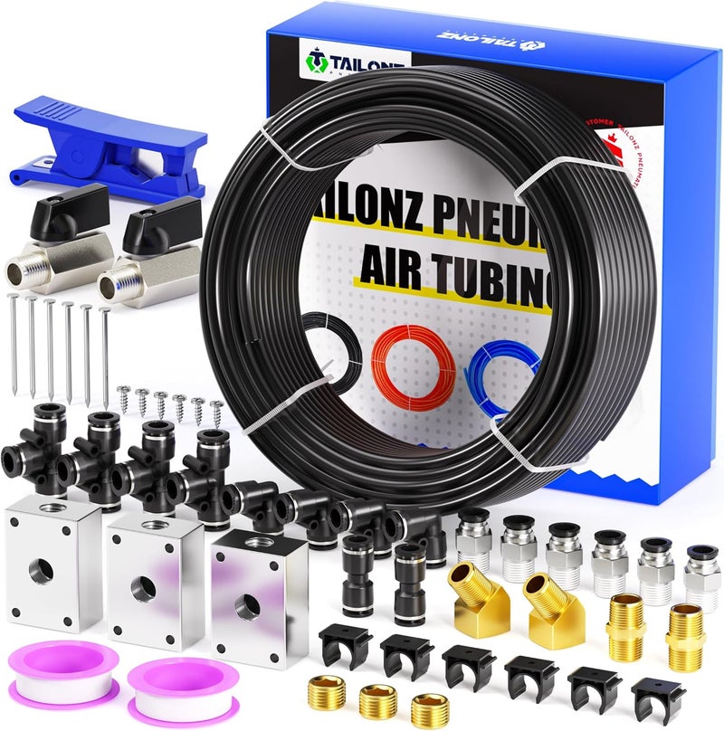 TAILONZ PNEUMATIC 1/4 Inch OD Black Nylon Air Tube - 100ft/32 Meter Air Brake Tubing Kit - Image 1