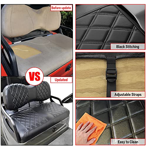 NOKINS Golf Cart YD Diamond Seat Cover for Yamaha Drive/Drive 2 OEM Standard Seat Cushion, No Stapler, Golf Cart Vinyl Replacement Front Seat Cover Black Stitching - Image 4