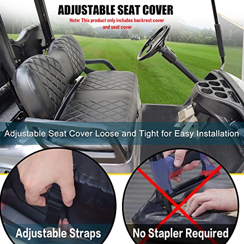 NOKINS Golf Cart YD Diamond Seat Cover for Yamaha Drive/Drive 2 OEM Standard Seat Cushion, No Stapler, Golf Cart Vinyl Replacement Front Seat Cover Black Stitching - Image 2