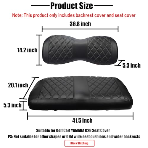 NOKINS Golf Cart YD Diamond Seat Cover for Yamaha Drive/Drive 2 OEM Standard Seat Cushion, No Stapler, Golf Cart Vinyl Replacement Front Seat Cover Black Stitching - Image 5