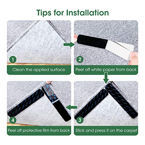 Sahhika Rug Stopper, 16 Pcs Double Sided Non Slip Reusable Rug Stopper, Washable Rug Tape for Hardwood Floors, Tile Floors, Carpets, Floor Mats, Wall (Black) - Image 4