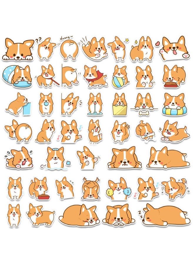 NIBEMINENT 50 Pcs Cartoon Corgi Deco Kit Waterproof Stickers, High Definition Printing Bright Colors, Suitable for Laptop Skateboard Luggage Water Bottle Guitar DIY - Image 2